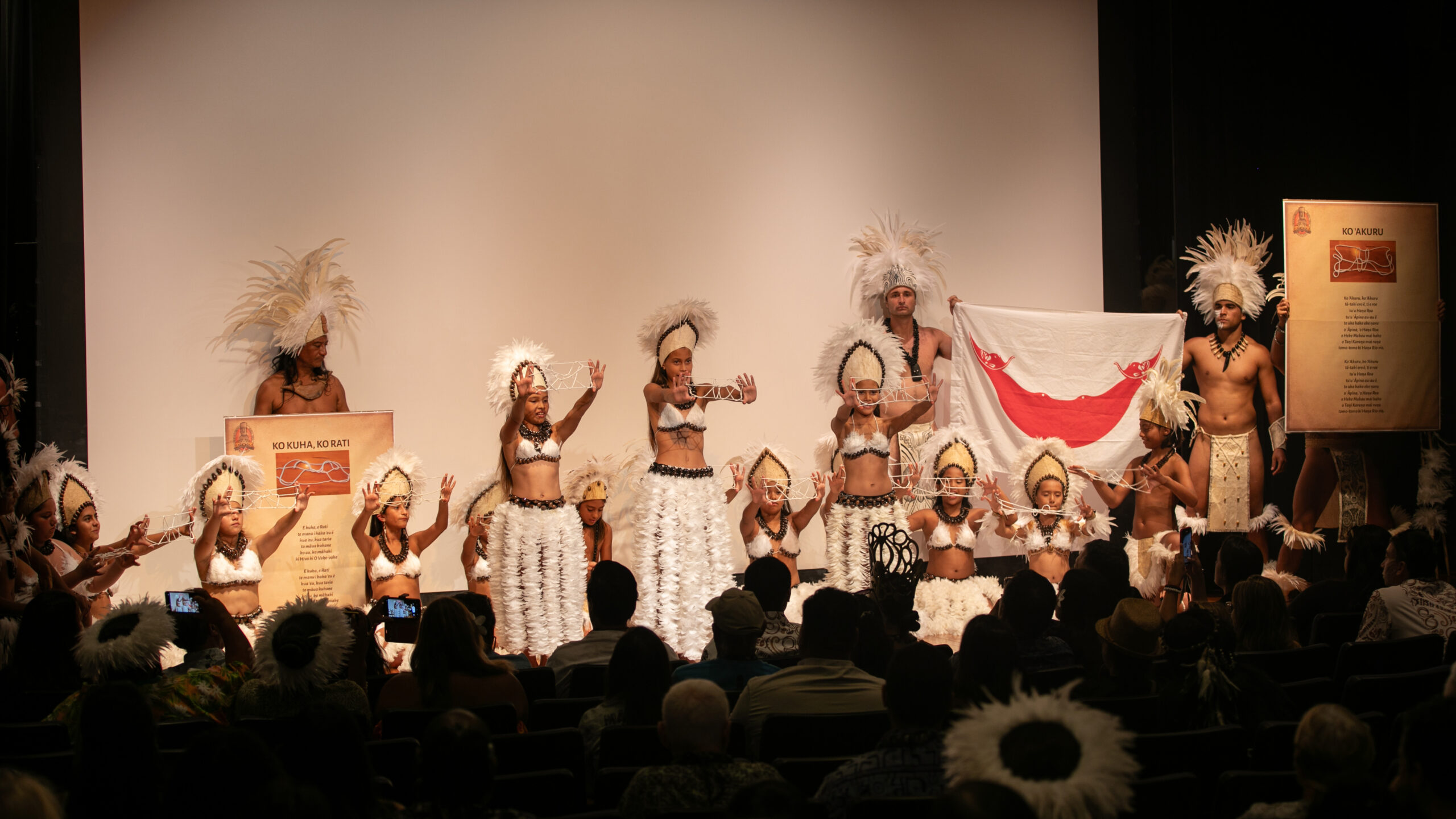 Members of the Rapa Nui community welcome attendees at the screening of their film - "Te Pito o Te Henua" or the “The Navel of the World" - during the Festival of Pacific Arts & Culture in June. Photo by Dan Lin, Nia Tero